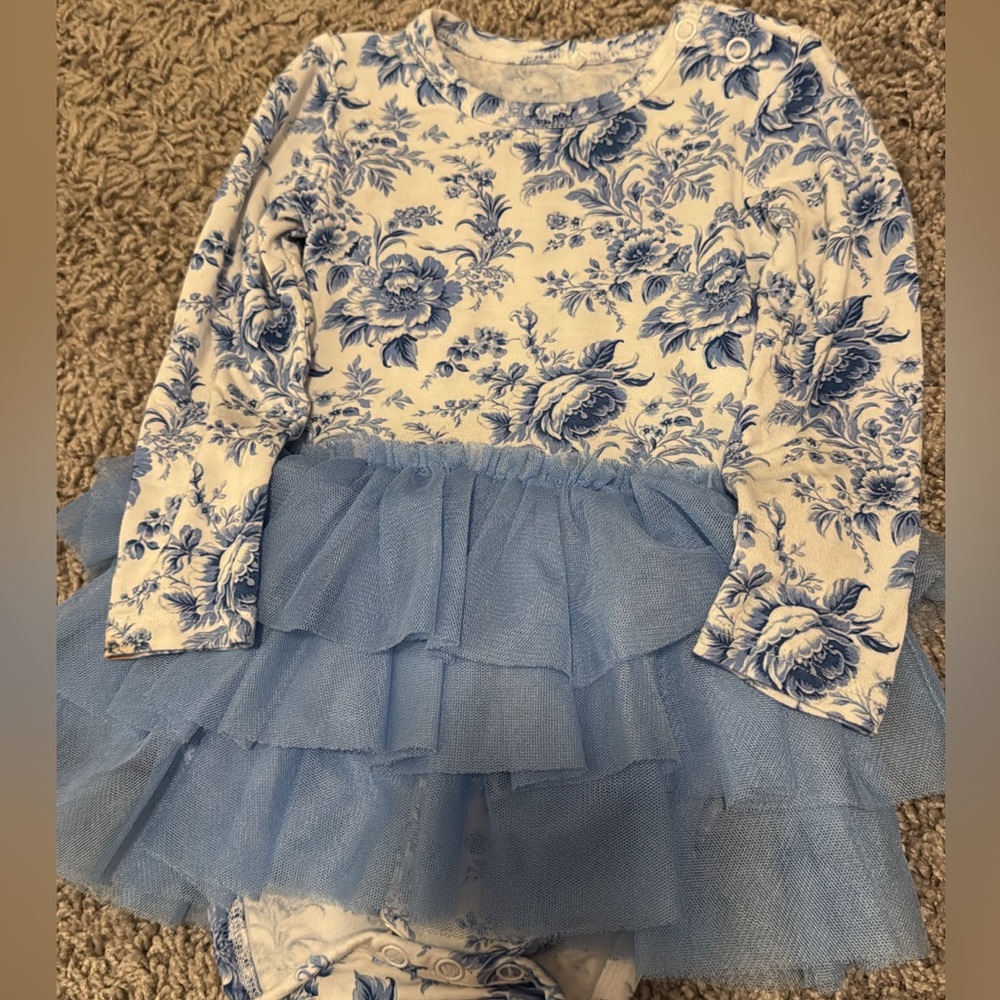 Floral Blue and White Kids One Piece